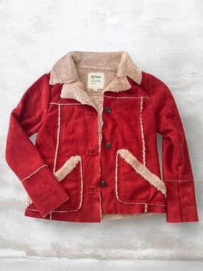 dylan Red Jacket with Cream Faux-Shearling Trim